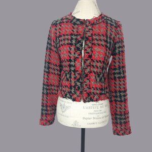 Vintage Y2K Vivienne Tam Blazer 2 X-Small Red Tweed Houndstooth